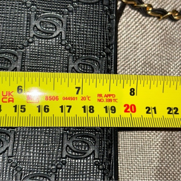 Bebe Black Los Angeles Snap Logo Embossed Crossbody Faux Leather and Chain Bag - Picture 12 of 14